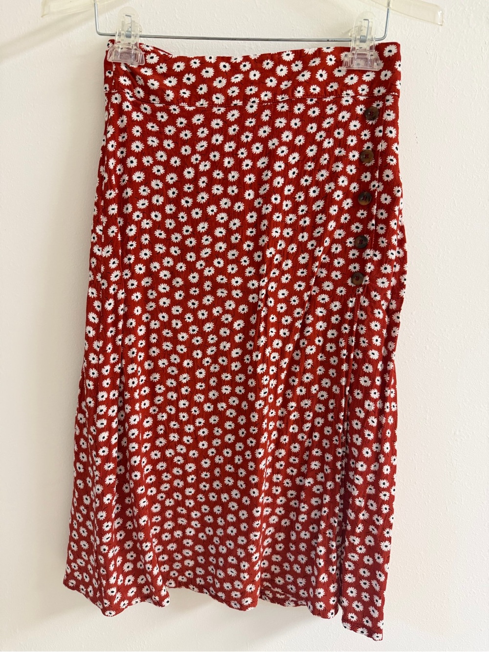 Faithfull the Brand Red Midi Skirt with Side Buttons